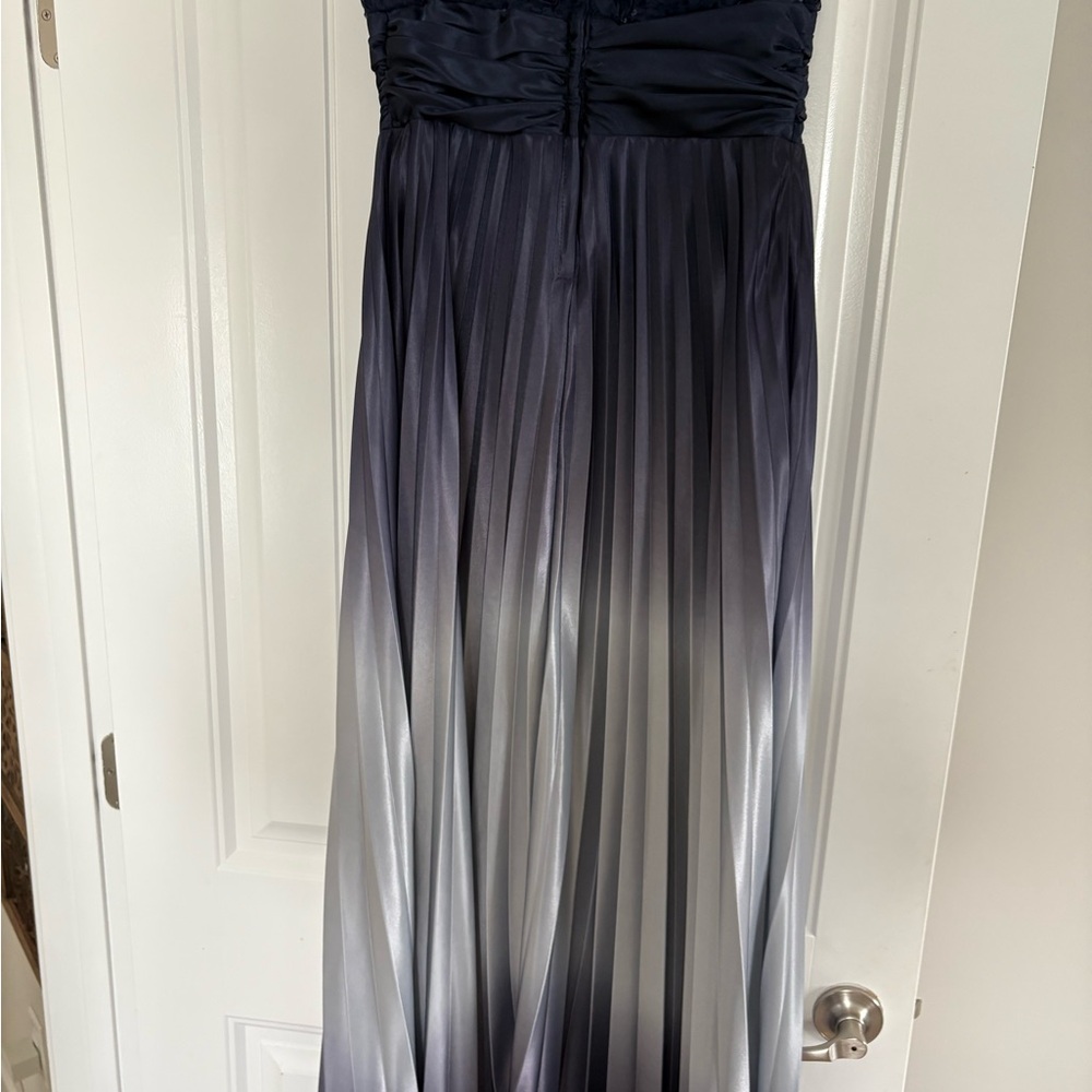 Speechless Strapless Navy and Gray Pleated Dress